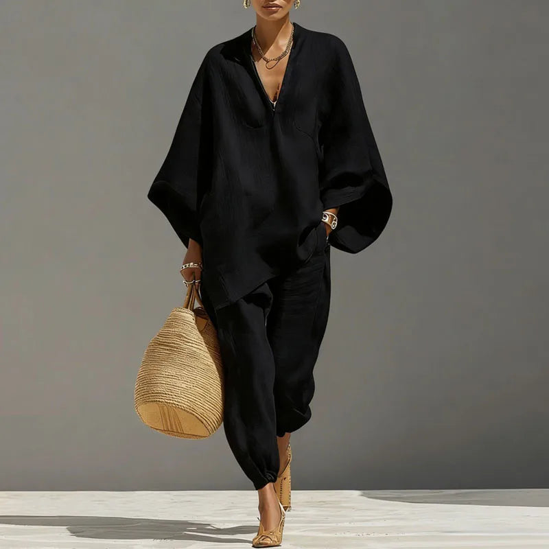 Alina | Damen Leinen Zweiteiler