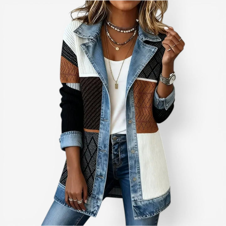 Annelie | Women's knit denim jacket with mixed materials