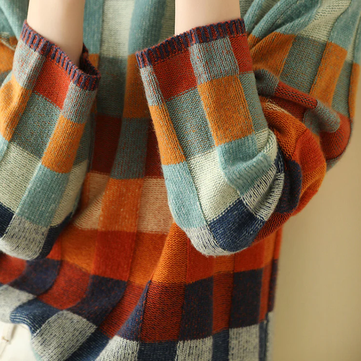 Annika | Damen Bunter Strickpullover mit Stehkragen