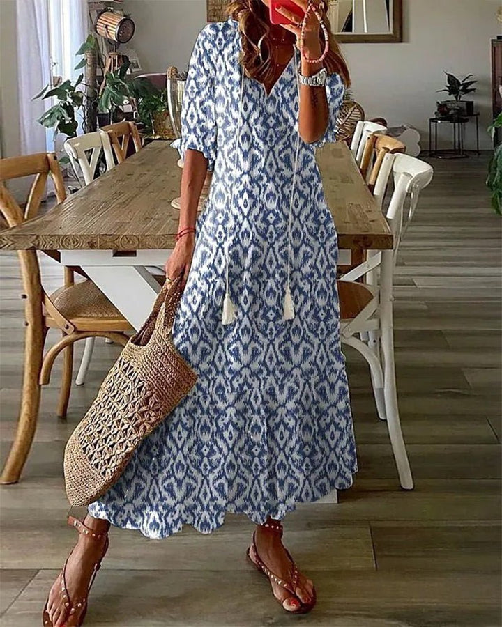 Chiara | Damen Boho Maxikleid mit V-Ausschnitt