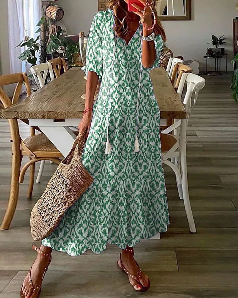 Chiara | Damen Boho Maxikleid mit V-Ausschnitt