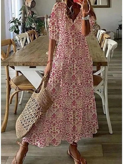 Chiara | Damen Boho Maxikleid mit V-Ausschnitt