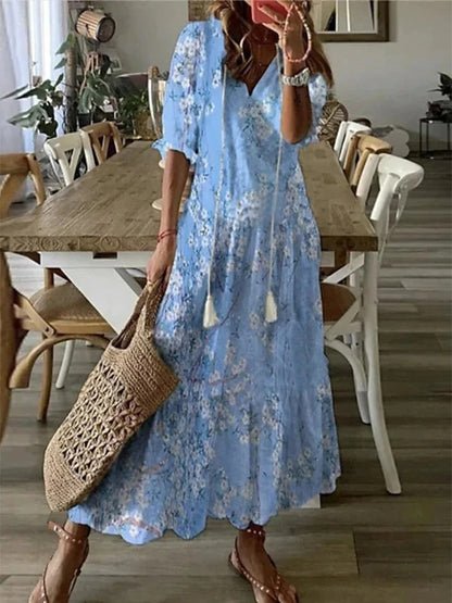 Chiara | Damen Boho Maxikleid mit V-Ausschnitt