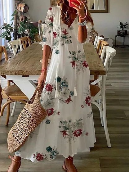 Chiara | Damen Boho Maxikleid mit V-Ausschnitt
