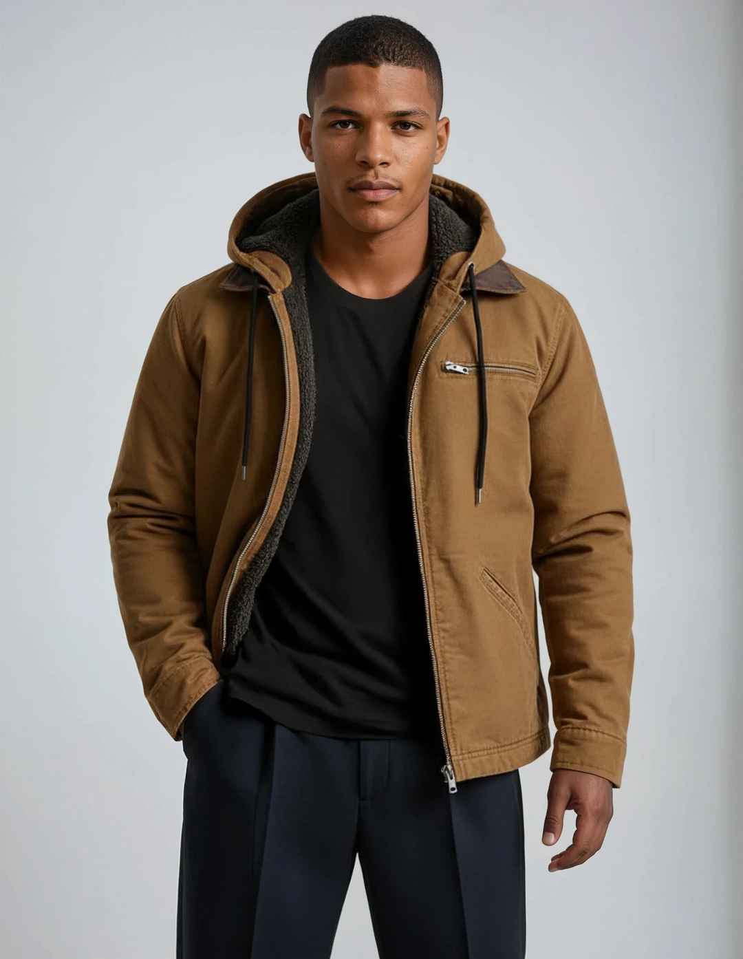 David | Men's Lined Canvas Winter Jacket with Hood and Zip
