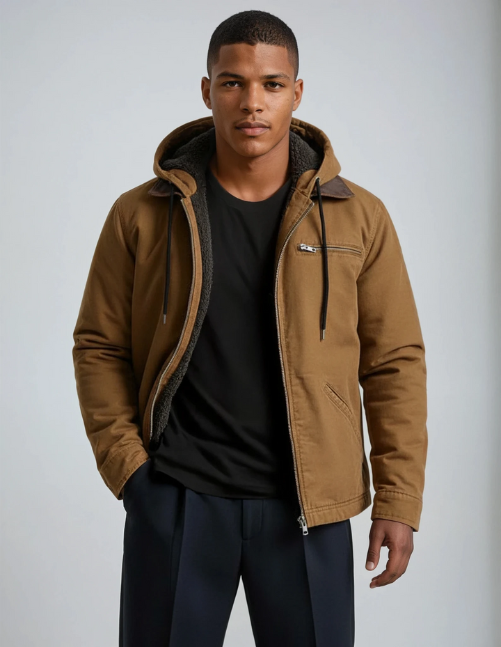 David | Men's Lined Canvas Winter Jacket with Hood and Zip