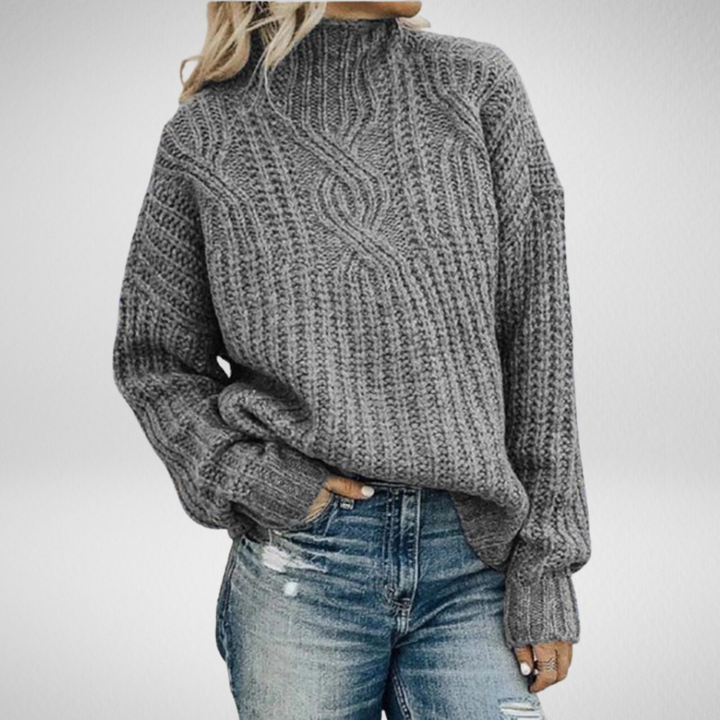 Fiona | Damen Grobstrick Strickpullover mit Stehkragen
