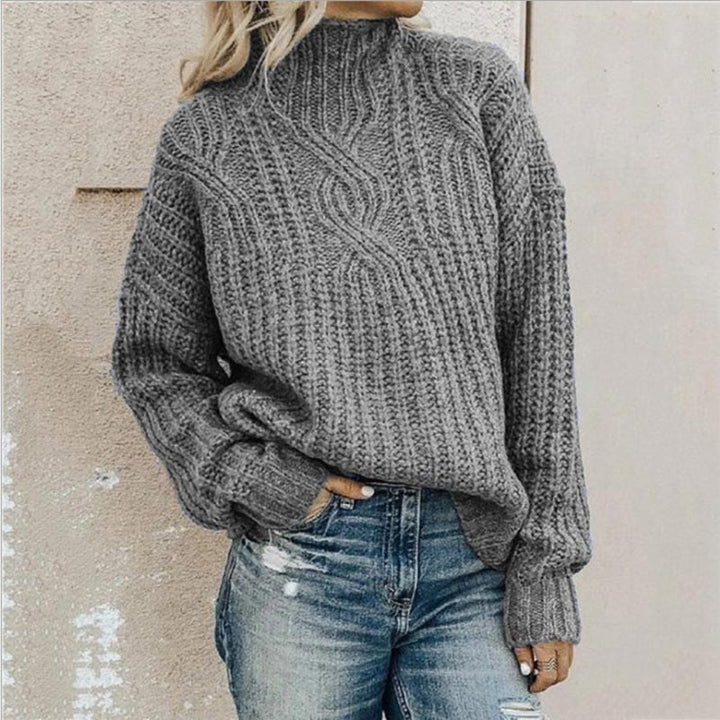 Fiona | Damen Grobstrick Strickpullover mit Stehkragen