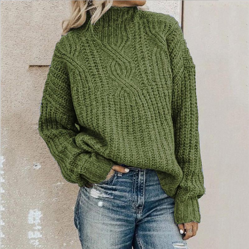 Fiona | Damen Grobstrick Strickpullover mit Stehkragen