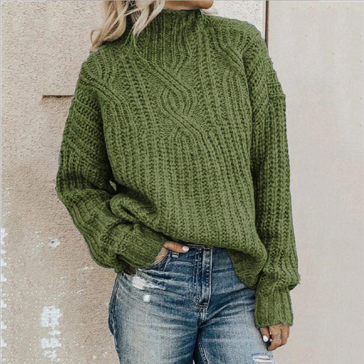 Fiona | Damen Grobstrick Strickpullover mit Stehkragen