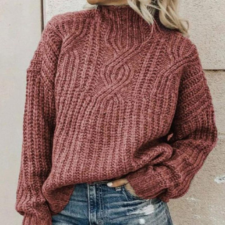 Fiona | Damen Grobstrick Strickpullover mit Stehkragen