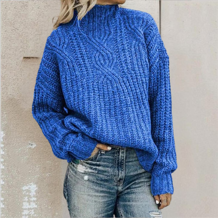 Fiona | Damen Grobstrick Strickpullover mit Stehkragen