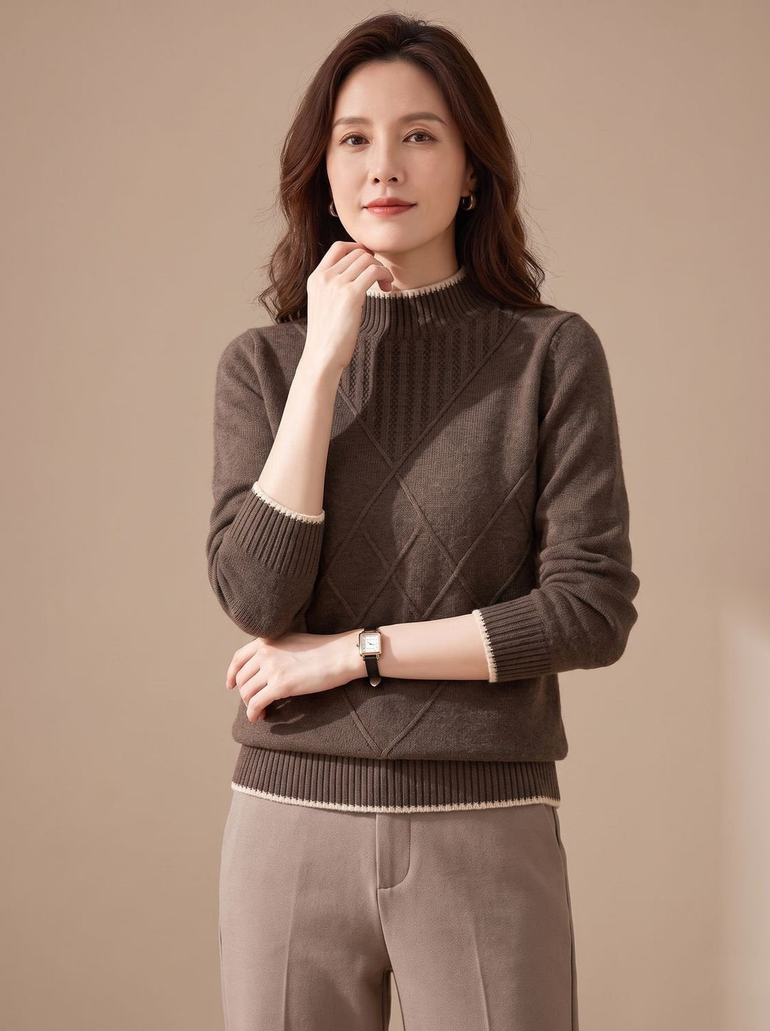 Hanna | Women's Turtleneck Sweater with Diamond Pattern