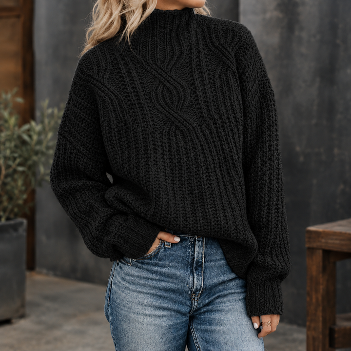 Hannah | Damen Zopfstrick Pullover mit Stehkragen