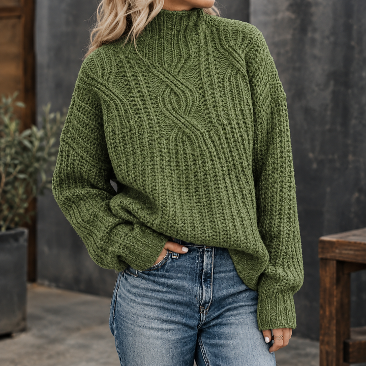 Hannah | Damen Zopfstrick Pullover mit Stehkragen