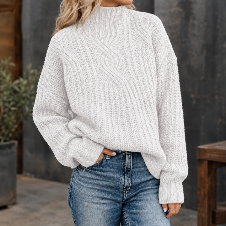 Hannah | Damen Zopfstrick Pullover mit Stehkragen