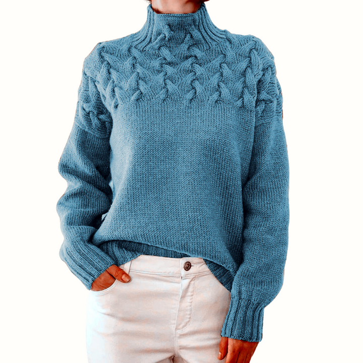 Helena | Damen Zopfmuster Rollkragen Strickpullover