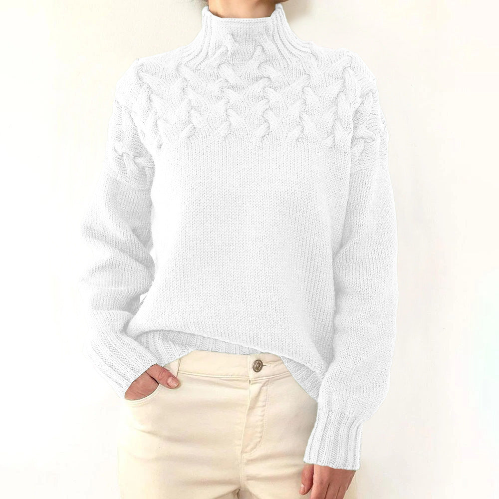 Helena | Damen Zopfmuster Rollkragen Strickpullover