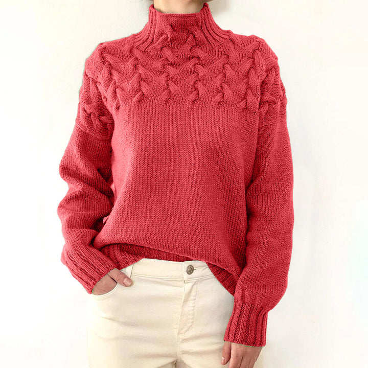 Helena | Damen Zopfmuster Rollkragen Strickpullover
