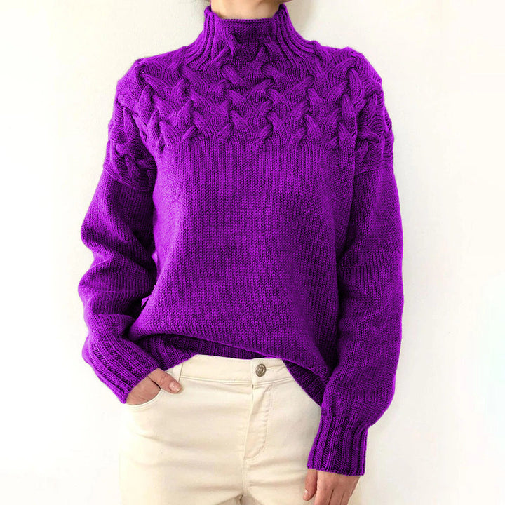 Helena | Damen Zopfmuster Rollkragen Strickpullover