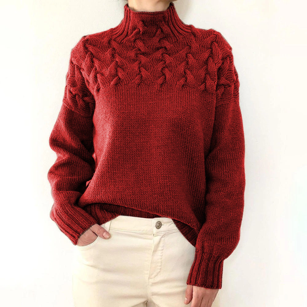 Helena | Damen Zopfmuster Rollkragen Strickpullover