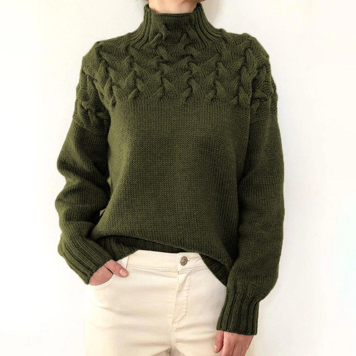 Helena | Damen Zopfmuster Rollkragen Strickpullover