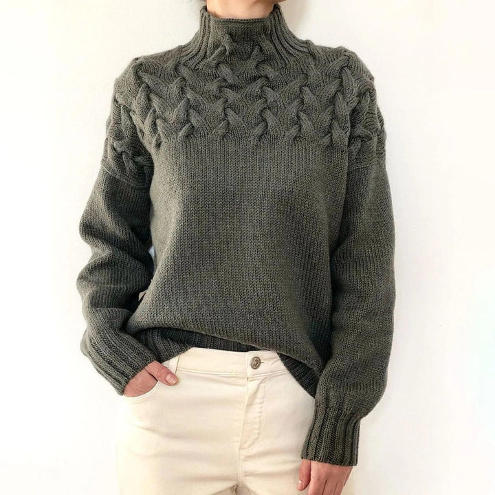 Helena | Damen Zopfmuster Rollkragen Strickpullover