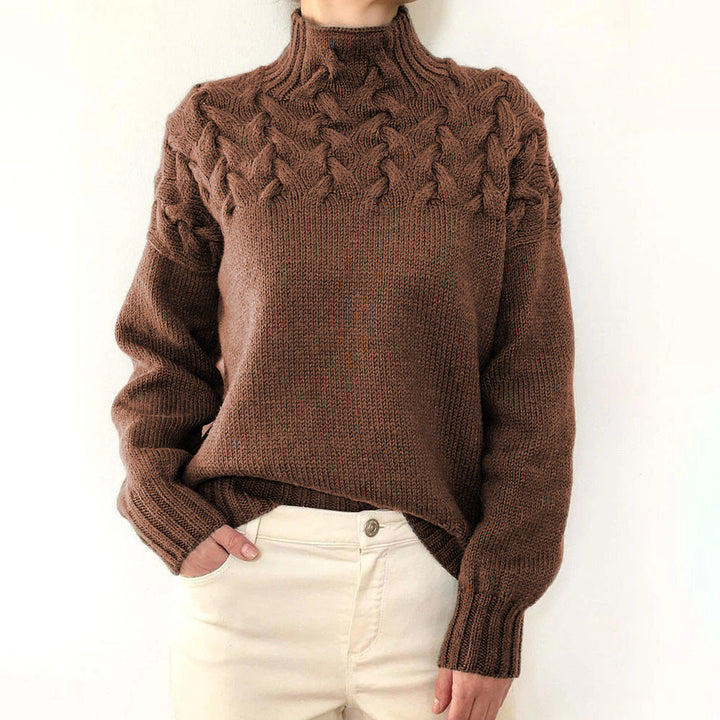 Helena | Damen Zopfmuster Rollkragen Strickpullover