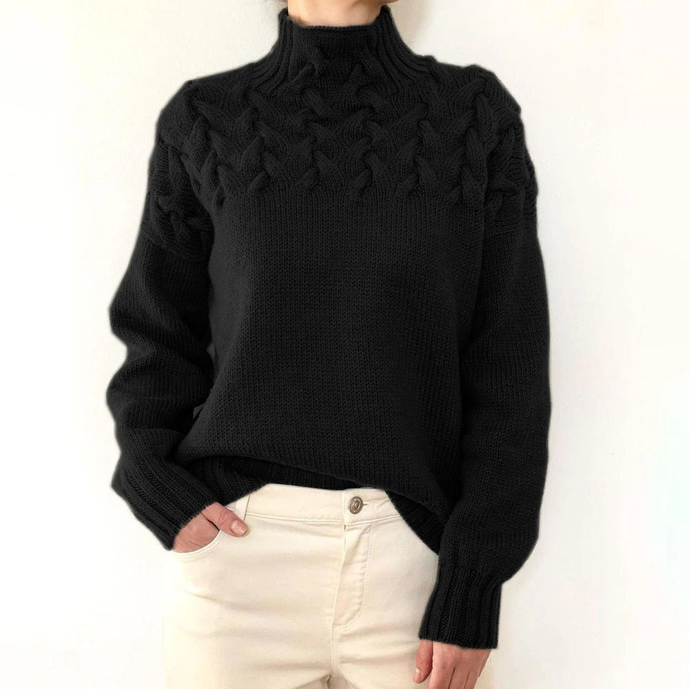 Helena | Damen Zopfmuster Rollkragen Strickpullover