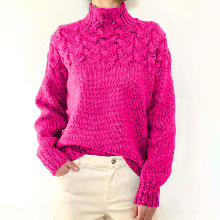 Helena | Damen Zopfmuster Rollkragen Strickpullover