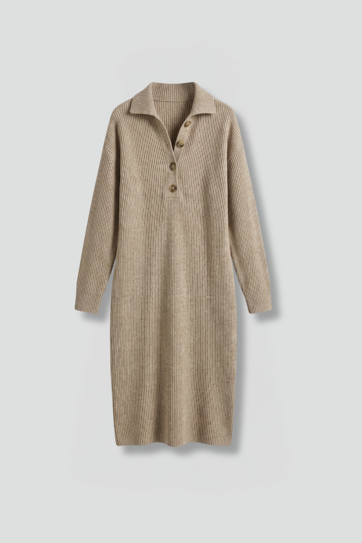 Ida | Robe en maille côtelée avec patte de boutonnage pour femme