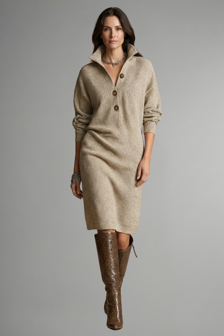Ida | Robe en maille côtelée avec patte de boutonnage pour femme