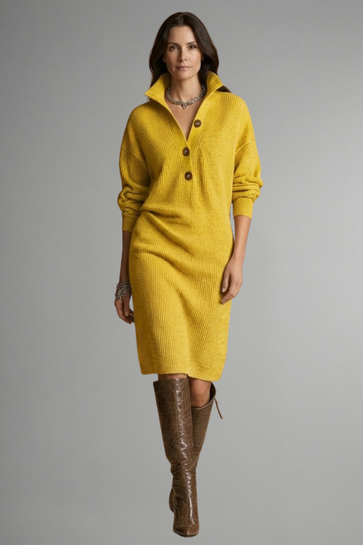 Ida | Robe en maille côtelée avec patte de boutonnage pour femme