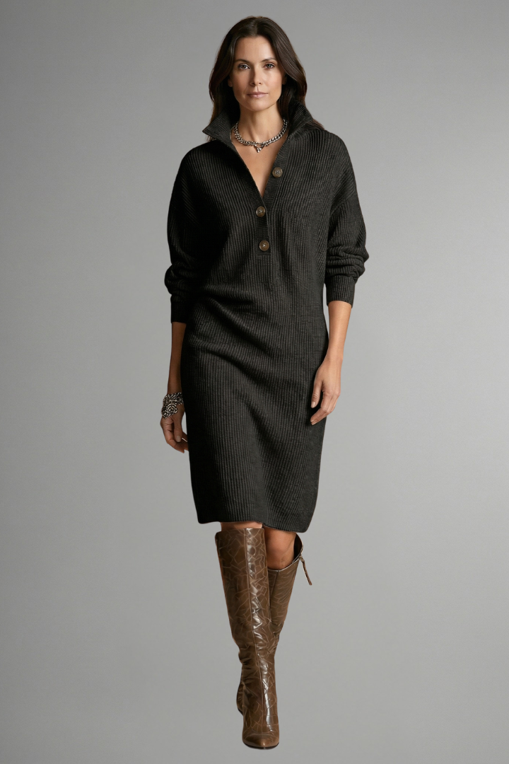 Ida | Robe en maille côtelée avec patte de boutonnage pour femme