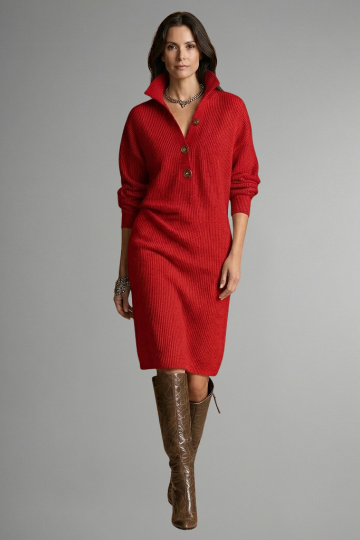Ida | Robe en maille côtelée avec patte de boutonnage pour femme
