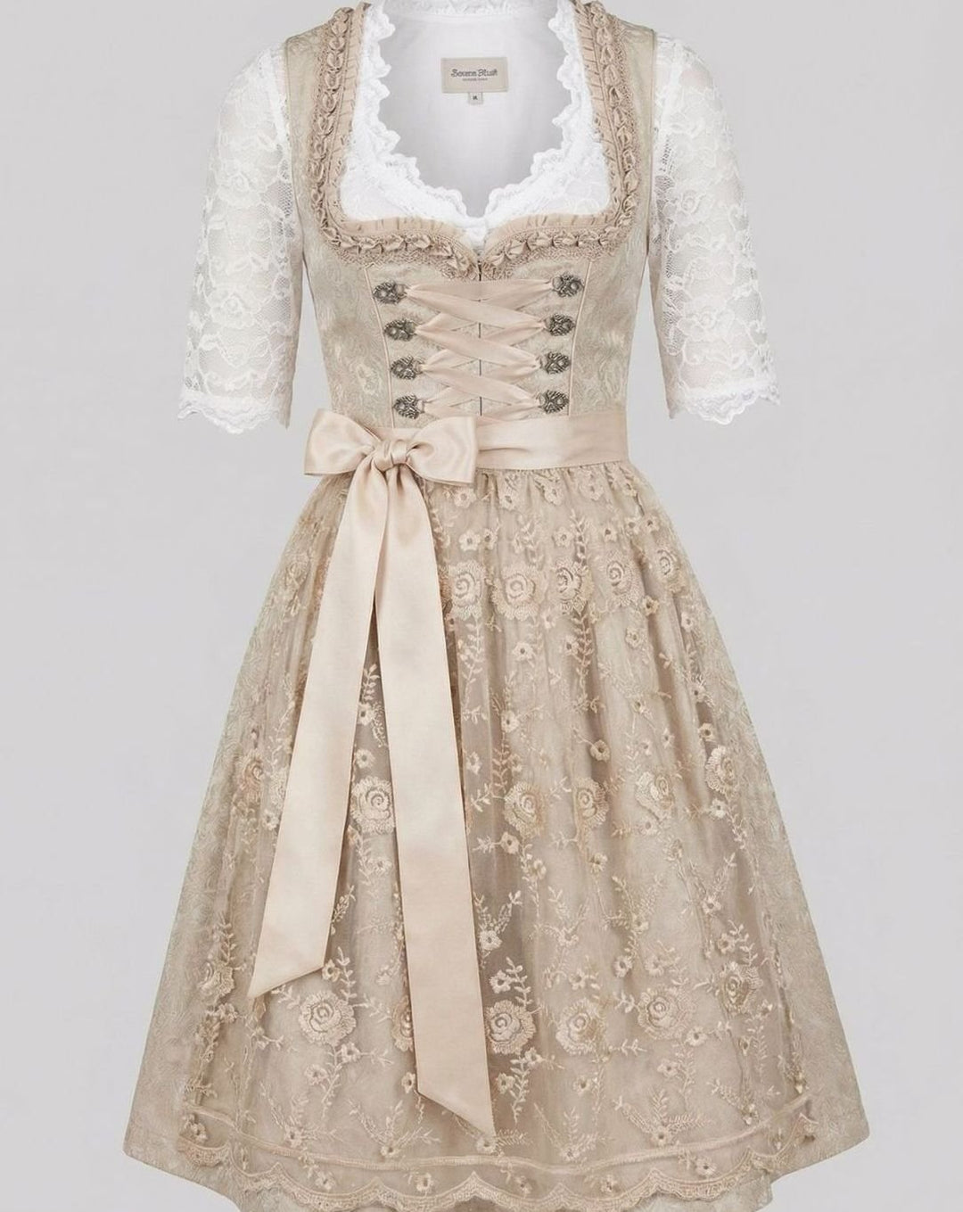 Johanna | Damen Oktoberfest Dirndl Kleid Spitzenbluse Blumenmuster Midi