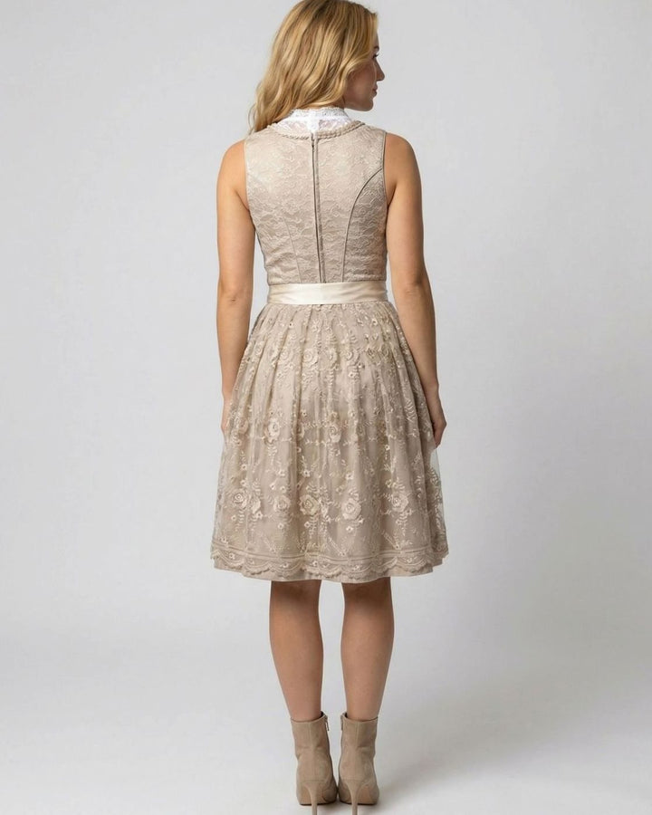 Johanna | Damen Oktoberfest Dirndl Kleid Spitzenbluse Blumenmuster Midi