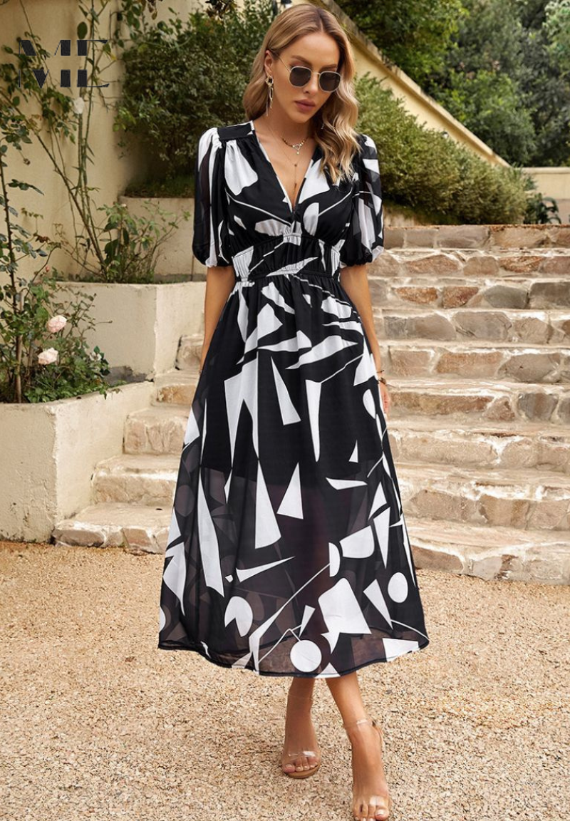 Julia | Damen Geblümtes Midikleid mit V-Ausschnitt