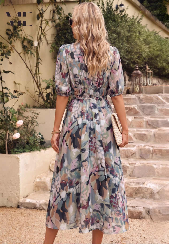 Julia | Damen Geblümtes Midikleid mit V-Ausschnitt