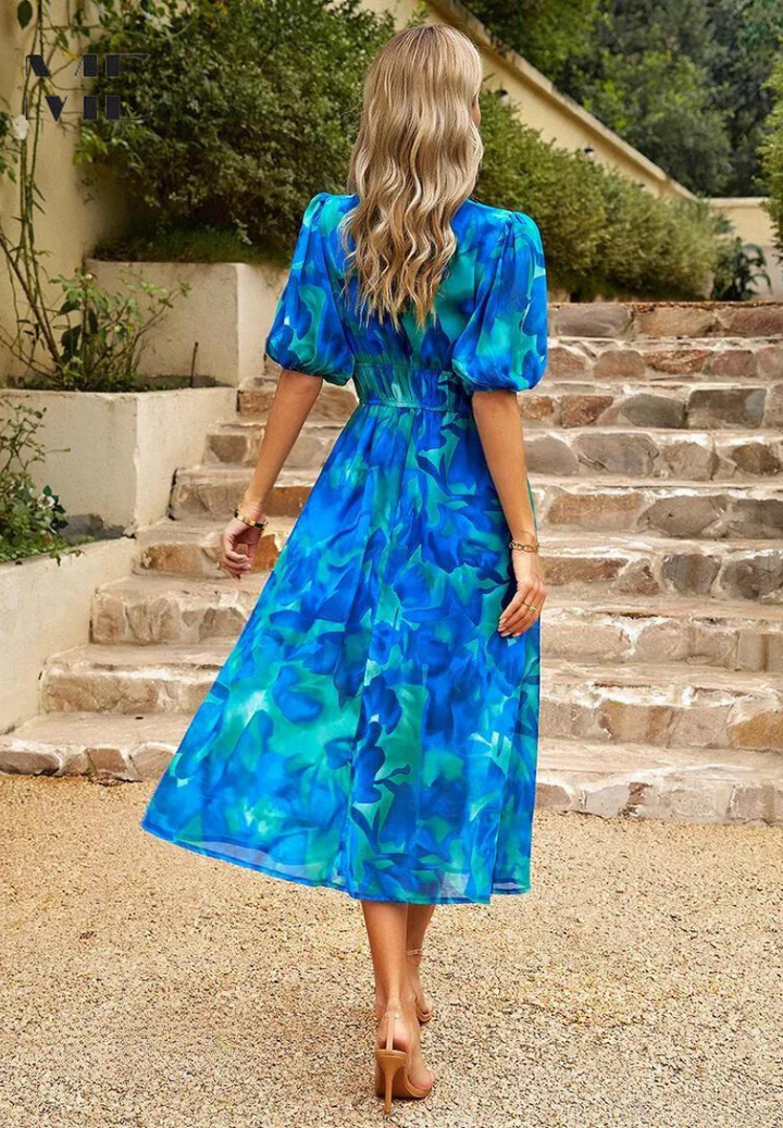 Julia | Damen Geblümtes Midikleid mit V-Ausschnitt