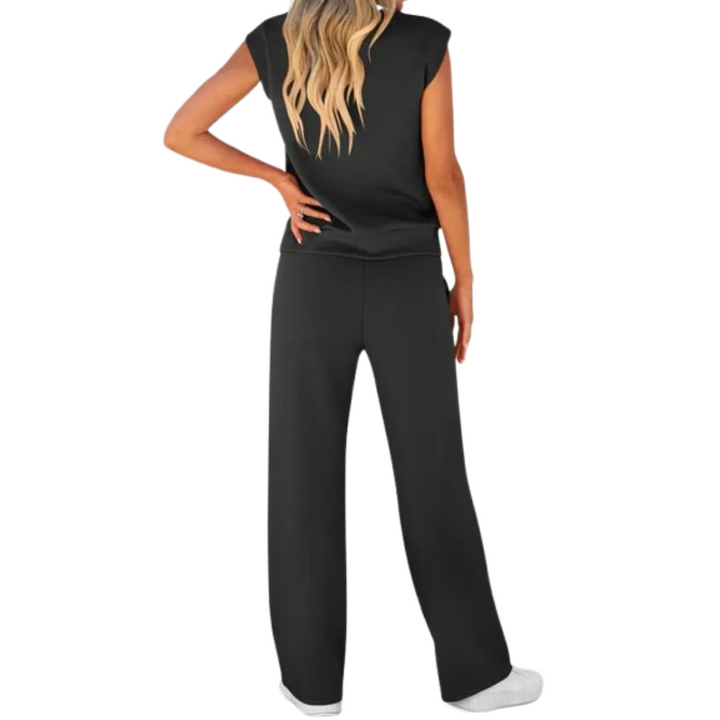 Schwarzes Julia Sommer Lounge Co-Ord Set für Damen in der Rückansicht