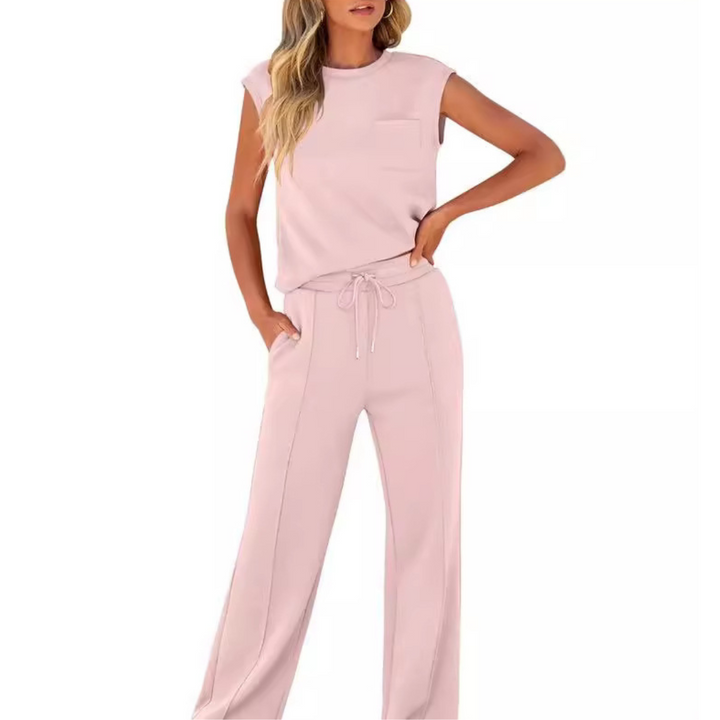 Rosa Julia Sommer Lounge Co-Ord Set mit ärmellosem Top und weiter Hose