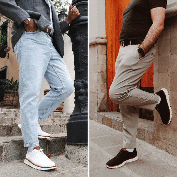 Julian Herren-Sneaker aus atmungsaktivem Mesh mit Schnürung und flexibler weißer Laufsohle in Schwarz und Weiß.