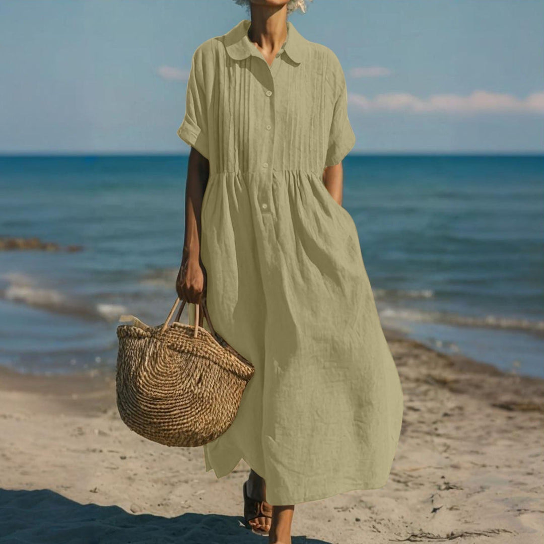 Lara | Damen Leinen Maxi Hemdkleid