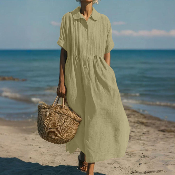 Lara | Damen Leinen Maxi Hemdkleid