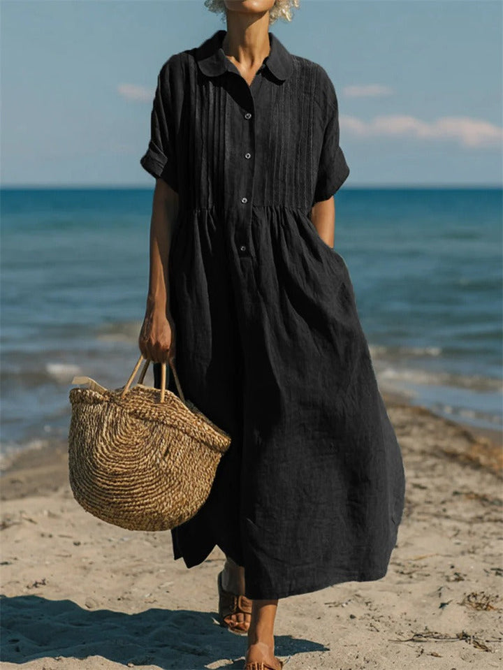 Lara | Damen Leinen Maxi Hemdkleid