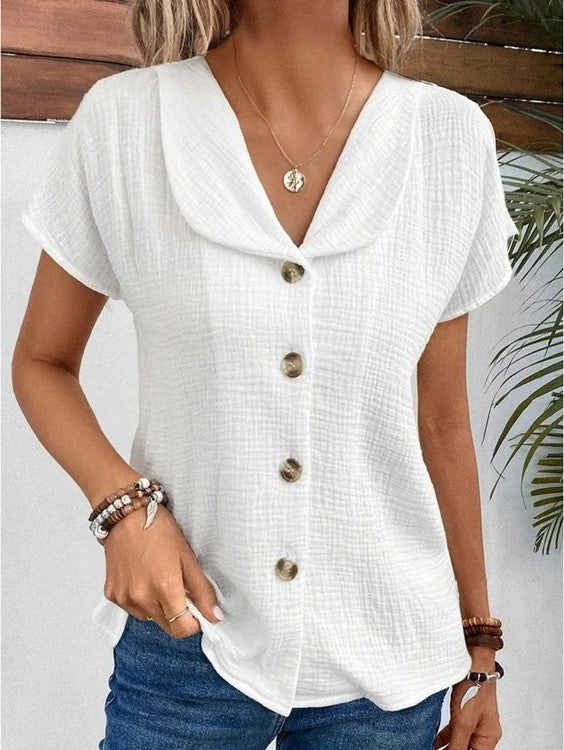 Larissa | Damen Kurzarm-Bluse mit Knopfleiste