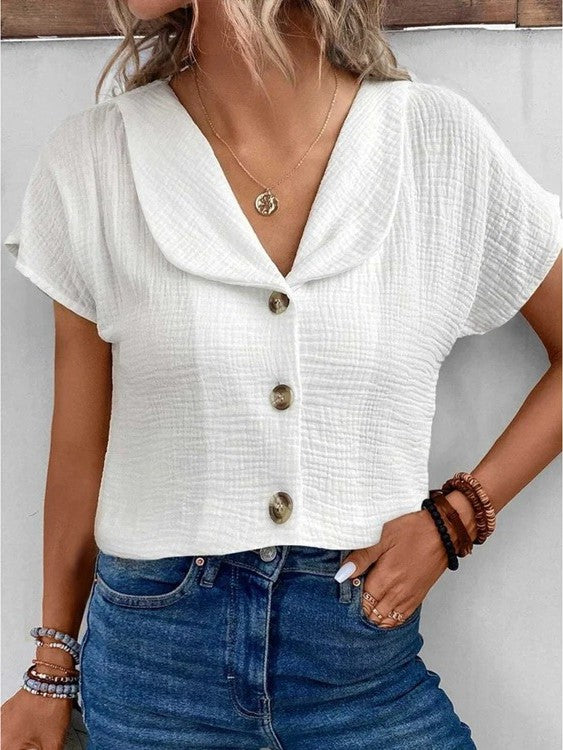 Larissa | Damen Kurzarm-Bluse mit Knopfleiste