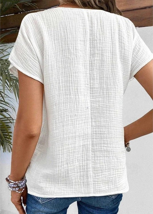 Larissa | Damen Kurzarm-Bluse mit Knopfleiste