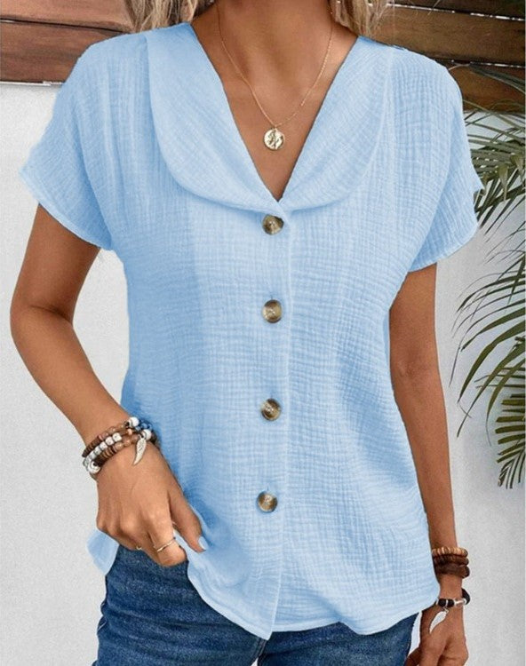 Larissa | Damen Kurzarm-Bluse mit Knopfleiste